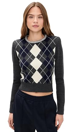 Self Portrait Womens Argyle Crystal Trim Sweater