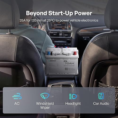 Miniatura 3 de Renogy Batería de coche AGM de 12 V 70 Ah H6, grupo 48 batería de arranque y parada automotriz con 720 CCA, 120RC, alimentación confiable para