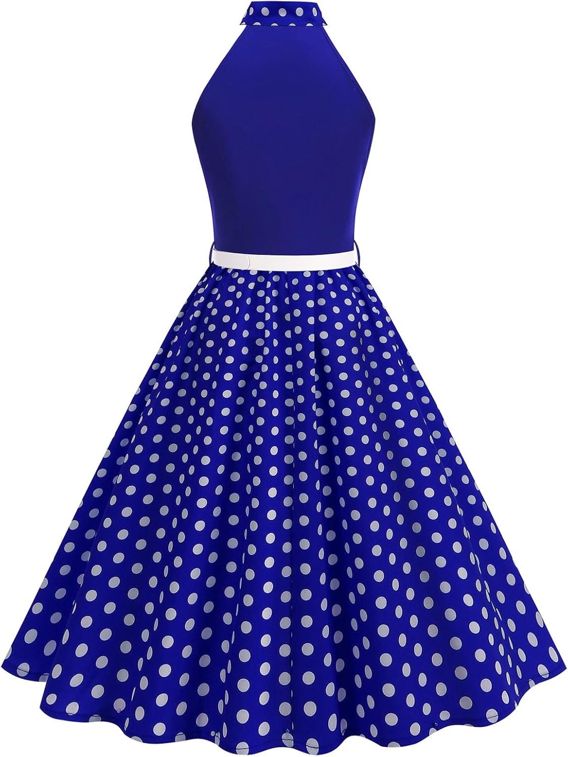 ODIZLI 1950s Dress for Women Retro Sleeveless Tie Neck Polka Dot Swing Dress with Belted Evening Party Cocktail Dresses - Image 4