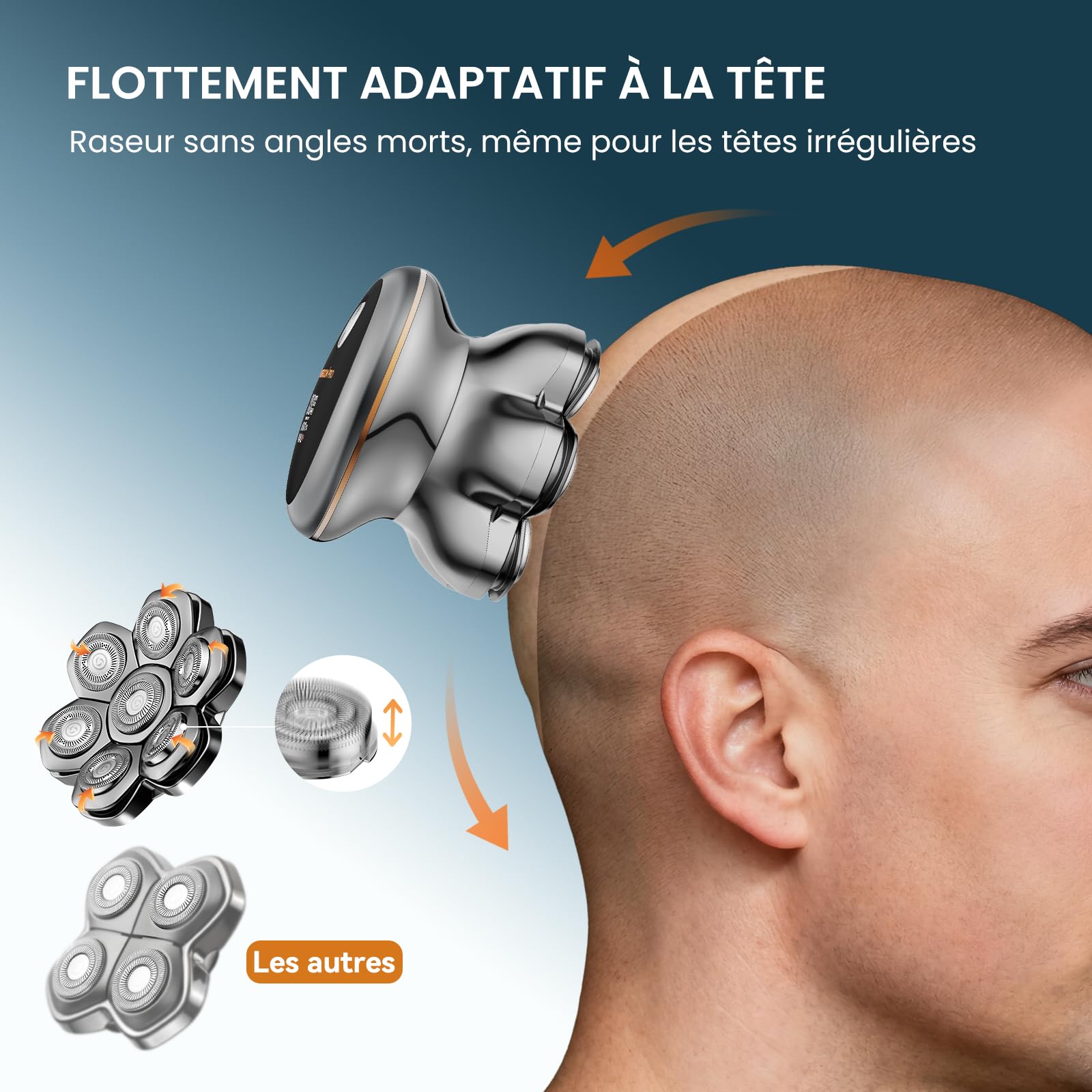 MAXGROOM 2026 Pro Rasoir Électrique Crâne pour Homme, Édition Argent, Tête Magnétique 7D, Moteur 8800 tr/min, Autonomie 140 min, Charge USB-C, Étanche IPX7, Rasage à Sec ou Humide (Argent)