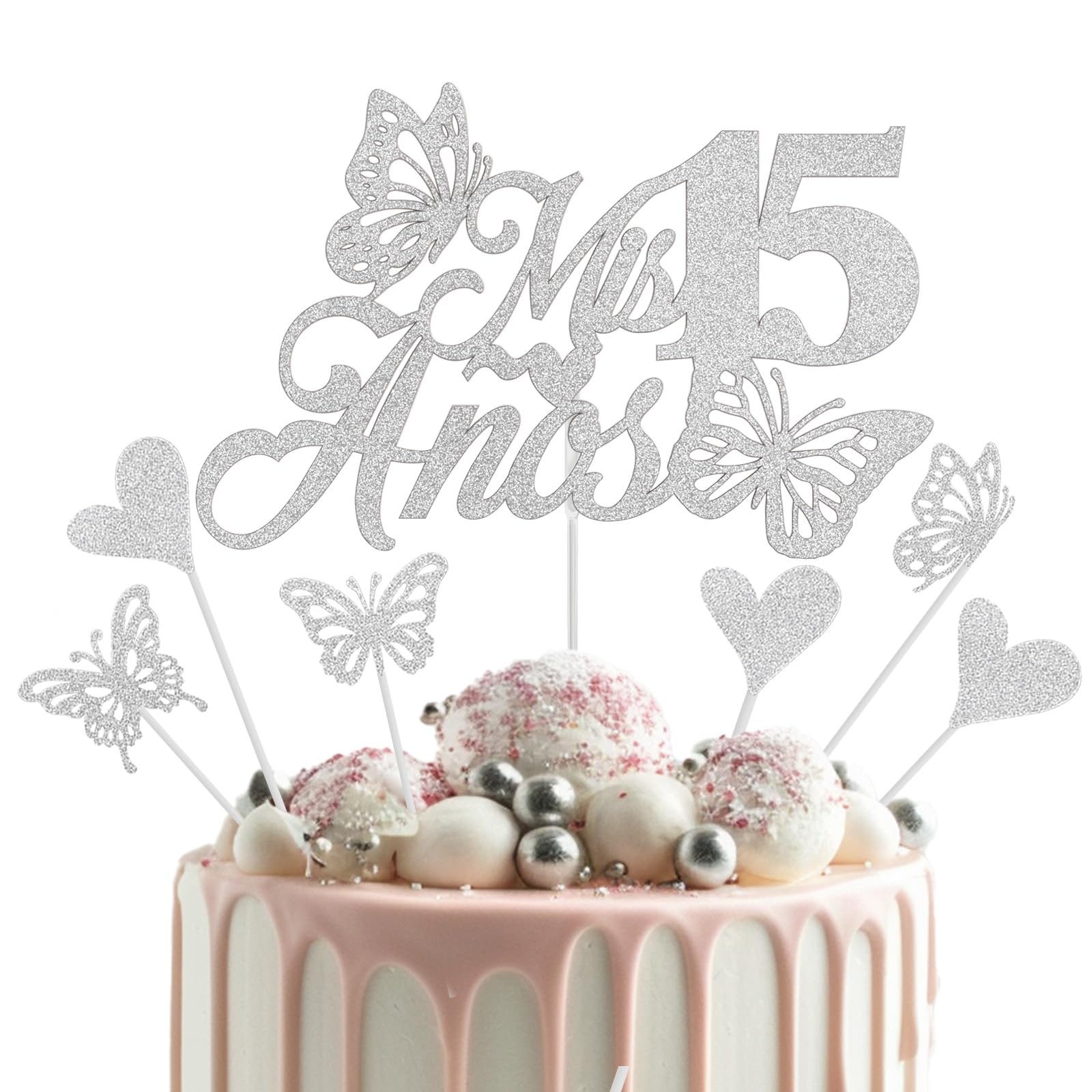 Mis 15 Años Cake Topper, Mis Quince Cake Decorations, 15th Birthday Cake Topper, 15 Cake Topper, Glitter Butterfly Birthday Party Supplies for