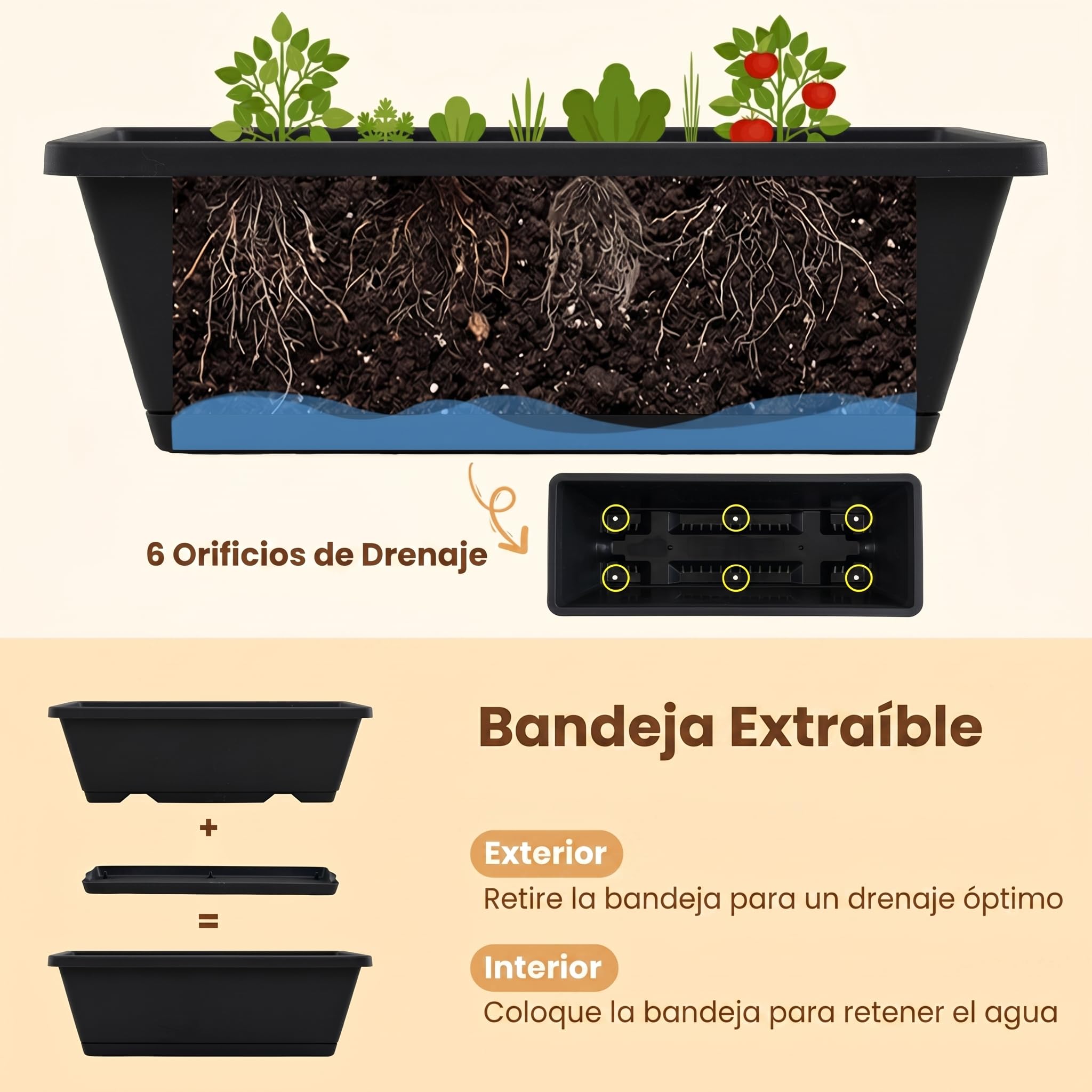 COSTWAY Jardinera Vertical con 5 Macetas, Huerto Urbano Elevado con Ruedas, Estructura de Metal, Orificios de Drenaje, Bandejas Desmotanbles, Jardinera Elevada Exterior, 57 x 68 x 117 cm