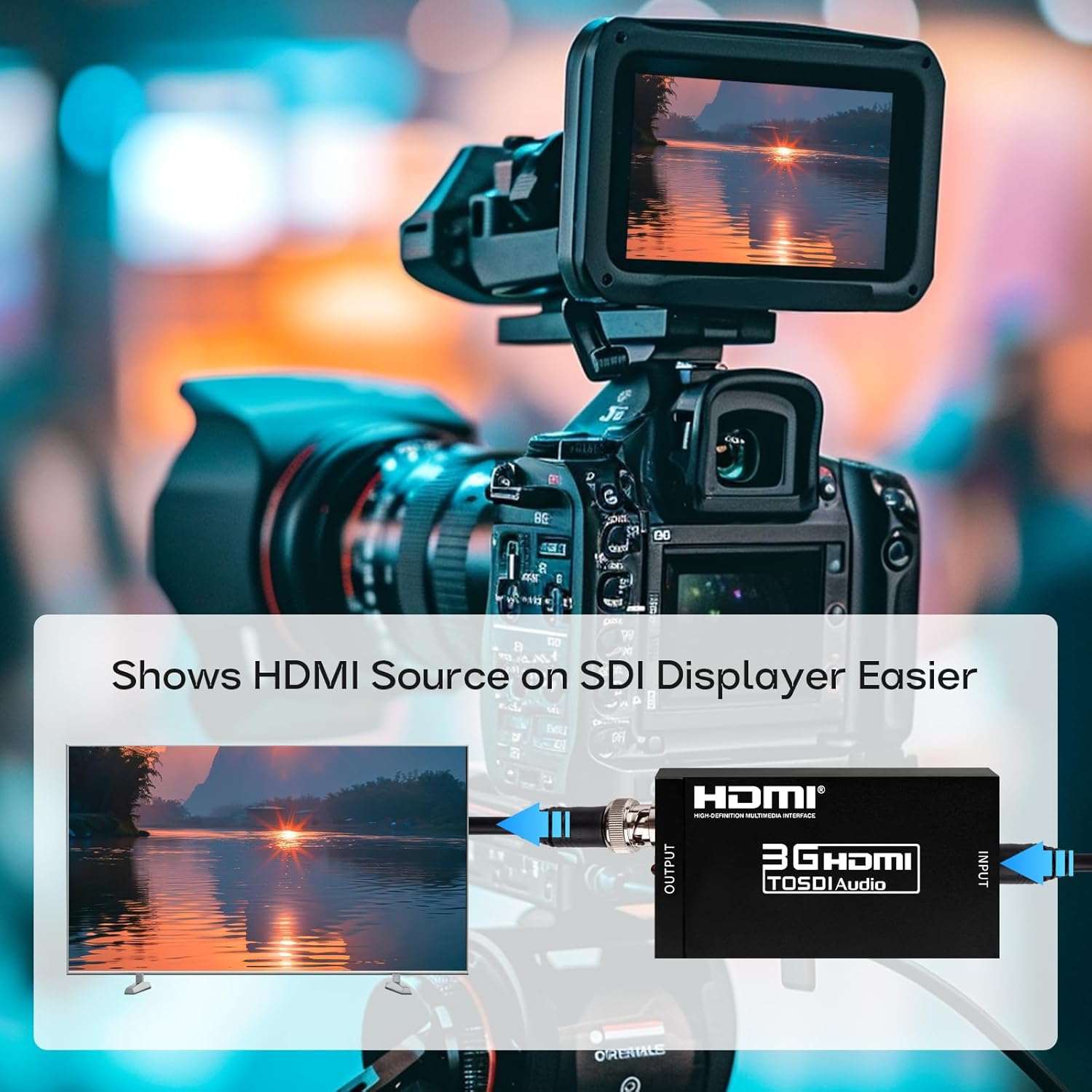 Boobrie HDMI to SDI Converter 3G-SDI with Audio De-Embedding, 300ft Long Distance Transmission Support 1080P@60Hz for SDI Monitor, Video Camera, Live Broadcast