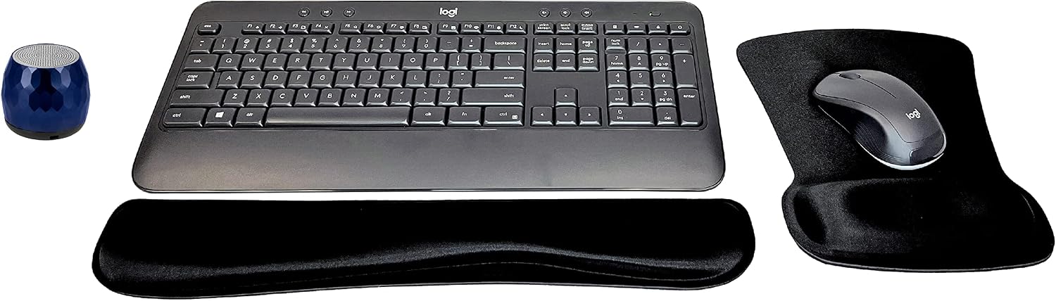 Logitech MK540 Advanced Wireless Keyboard & Mouse Combo Active Lifestyle Travel Home Office Bundle with Micro Glam Portable Wireless Bluetooth Speaker, Gel Wrist Pad & Gel Mouse Pad