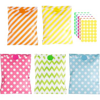 Pack of 50 Small Gift Bags Candy Bar Bags Colourful Paper Bags Small 18 x 13 cm sandwich bags party bags with 175 sticker bags for filling gift bags childrens birthday nursery