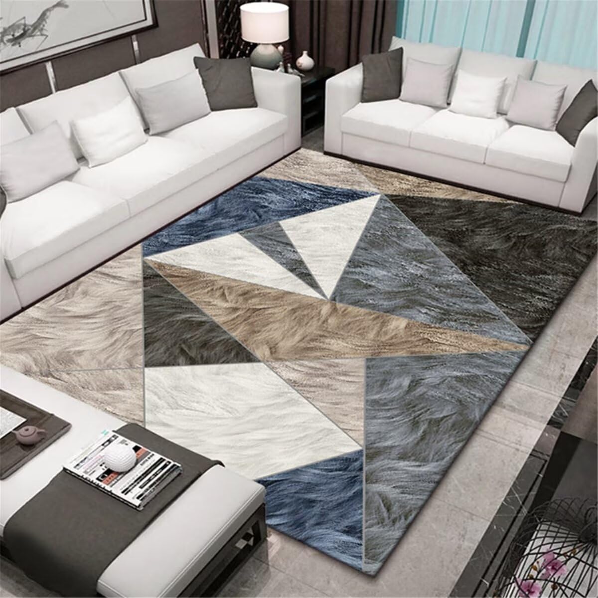 Grand tapis de salon gris bleu 180x280cm en jacquard résistant