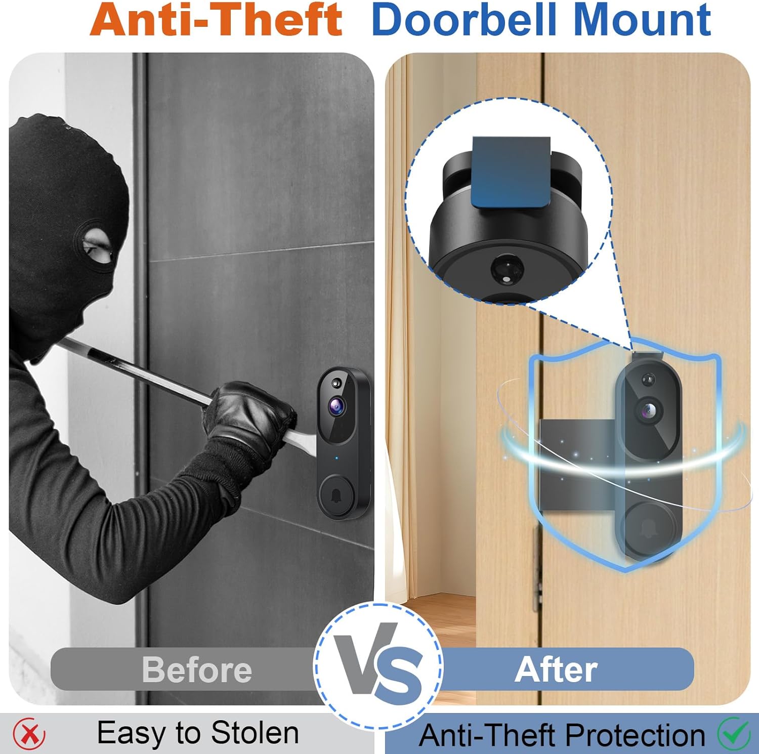 Anti-Theft Doorbell Mount No Drill Compatible with Orbitell/Reolink Video Doorbell, Adjustable Mounting Bracket Holder Accessories for Apartment Rentals, Enhanced Protection Doorbell Mount Bracket