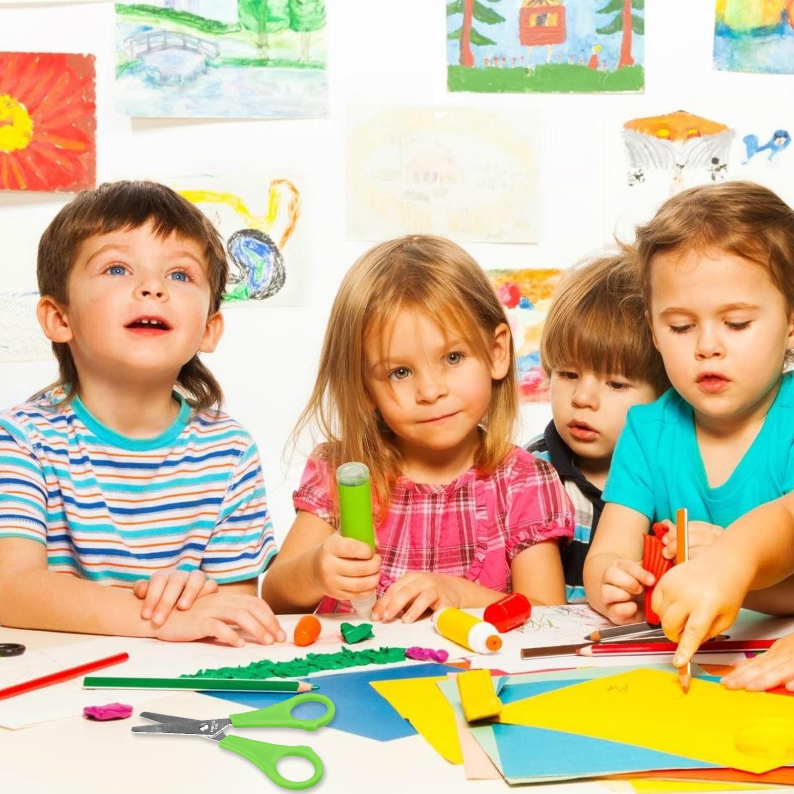 Newpop 10 Piezas Tijeras Escolares Punta Redonda, Tijeras Punta Roma Escolar, Scissors con Escala, Tijeras Niños para Aprender, Tijeras Manualidades, Tijeras Infantiles Colegio (13 cm, 5 Colores)