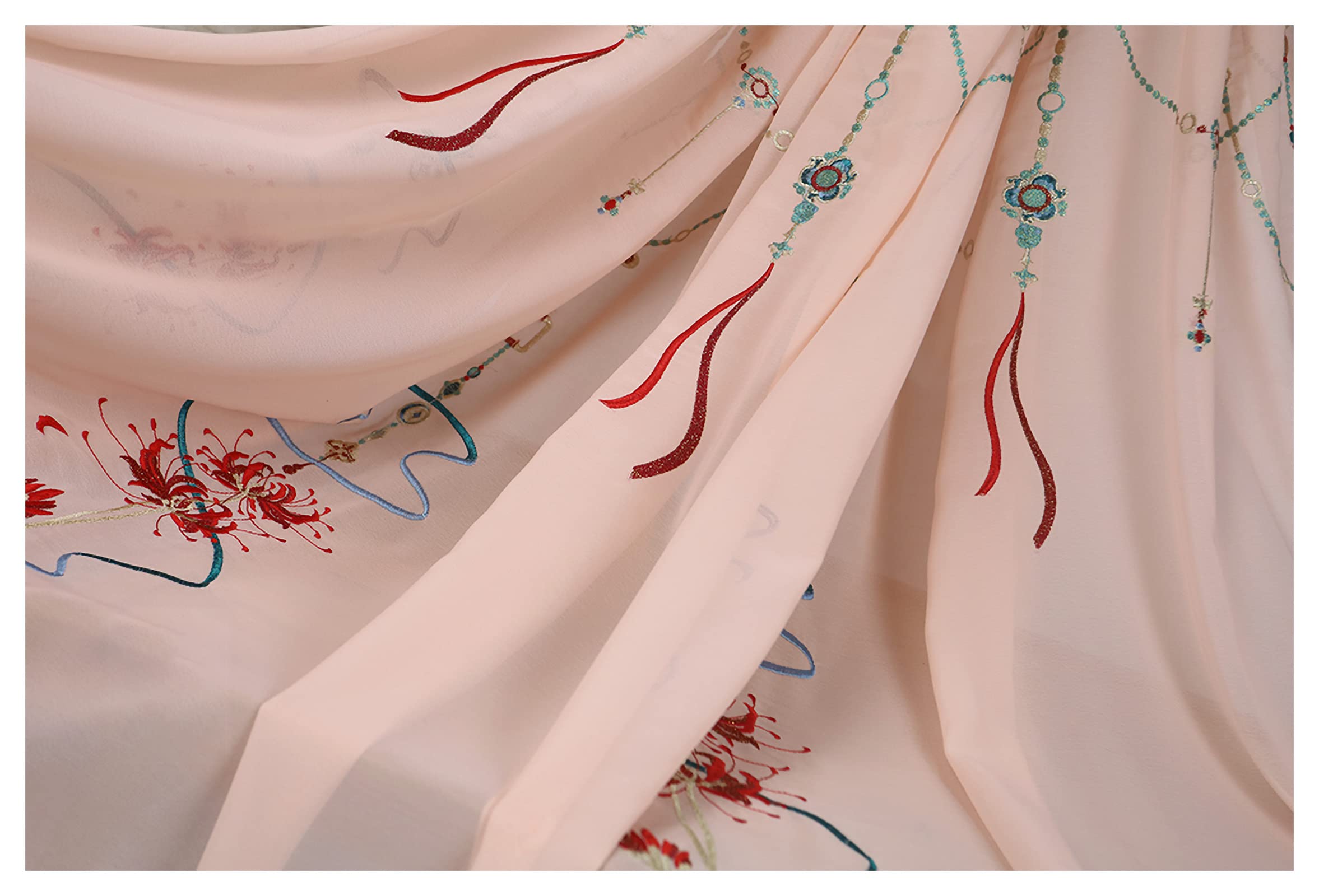 Tissu en mousseline au mètre brodé fleur Higan robe Hanfu
