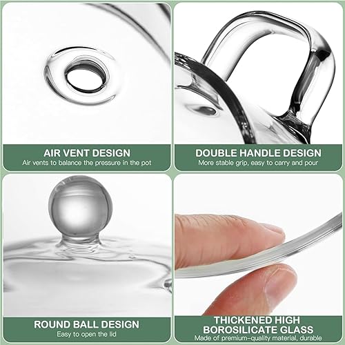 Miniatura 5 de Cacerola de vidrio con tapa, olla de cocina para estufa de 64.2 fl oz con tapa y asa, olla de sopa transparente, utensilios de cocina de vidrio de