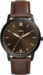Fossil Minimaliste homme Quartz acier inoxydable et cuir montre à trois mains, couleur: argent, bagages (Modèle: FS5304)