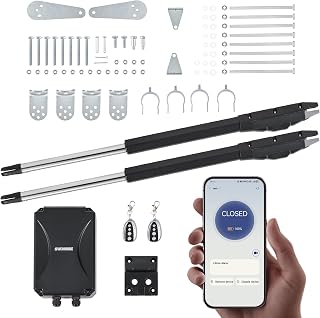 CO-Z Smart Automatic Gate Opener Kit, App Compatible Dual Swing Gate Opener for Doors up to 880lb *2, with Remote Controls & Release Keys, Electric Gate Opening System for Driveway Home