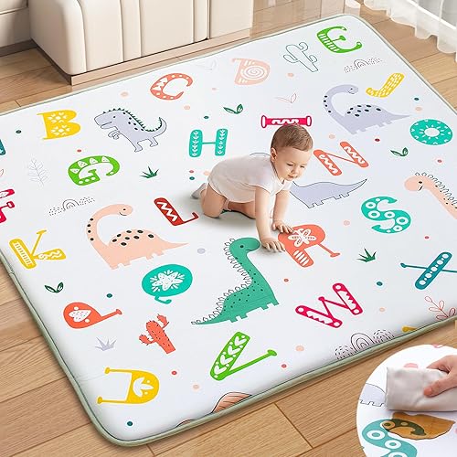 Alfombra de juego para bebé para piso, 100% impermeable y limpia, 50 x 50 pulgadas, espuma gruesa suave acolchada para bebés y niños pequeños, fácil