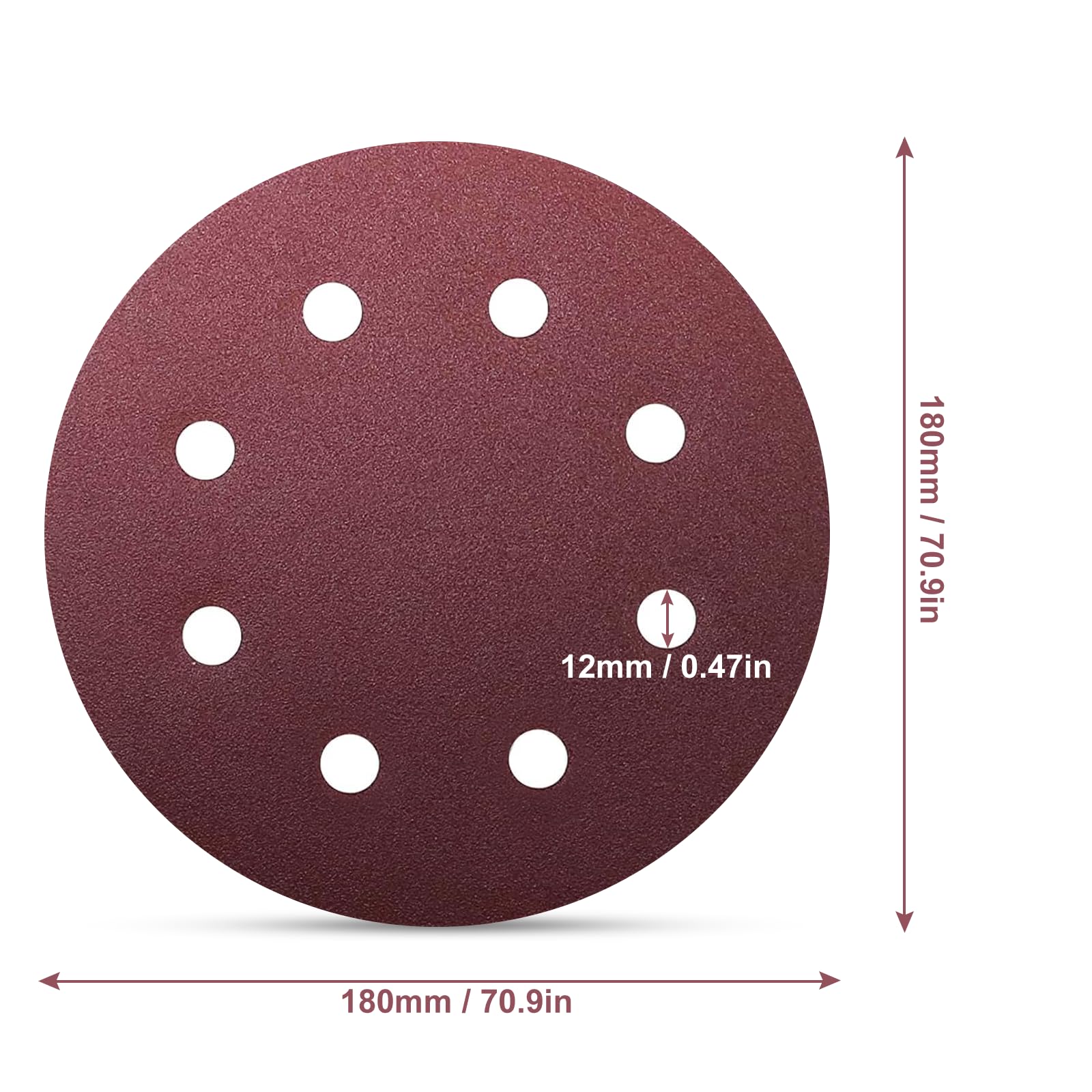 Senmai Tools Disques abrasifs 180mm 8 trous (Grain 40) .disques de ponçage 180mm rouge pour ponceuse à sec ponceuse excentrique 30 pièces