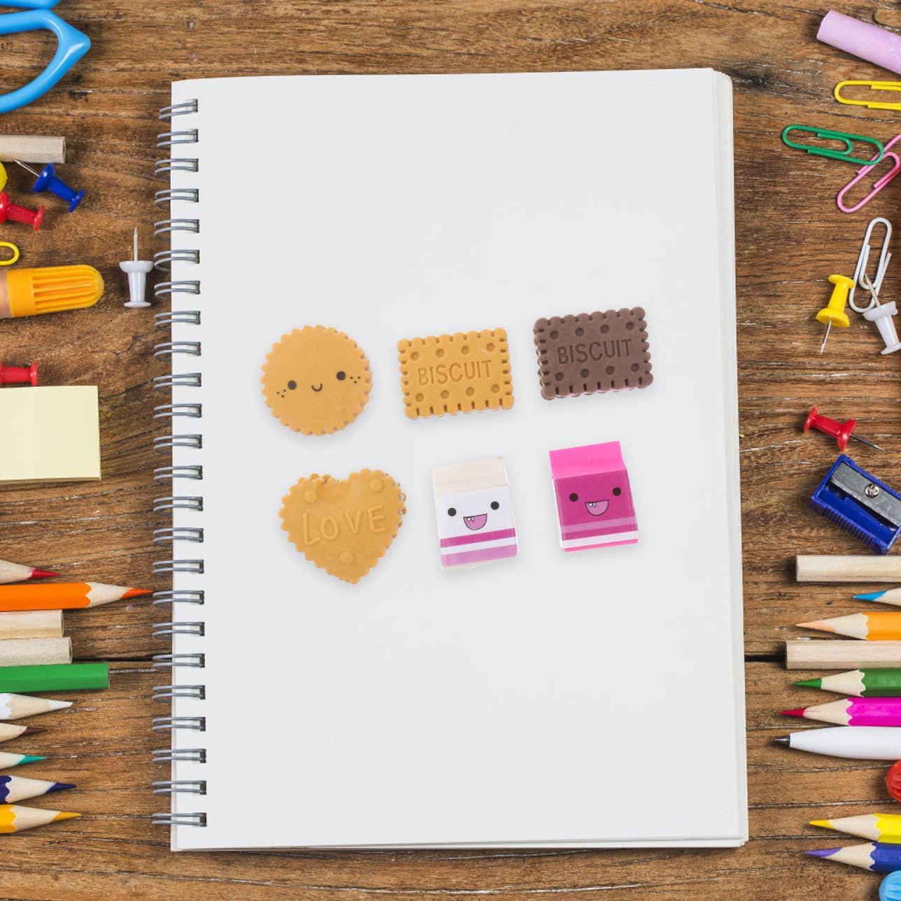 Sosoport 6 Pack Kawaii Milk Cookie Erasers School Supplies Creative Gift for Children and Students