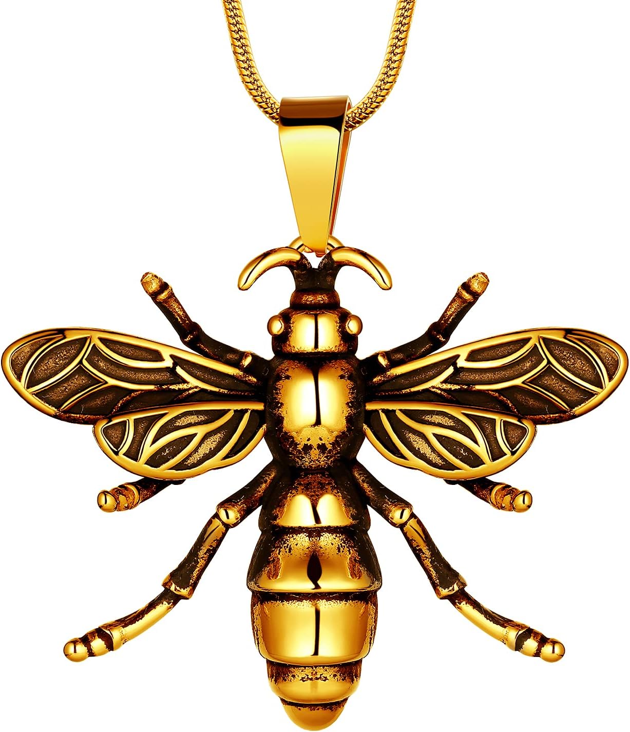 HipunkBumblebee Pendant Necklace - Honey Bee Insect Pendant Queen Bee Hip Hop Punk Gothic Choker 316L Stainless Steel Necklace for Men Women Animal Charm Jewelry