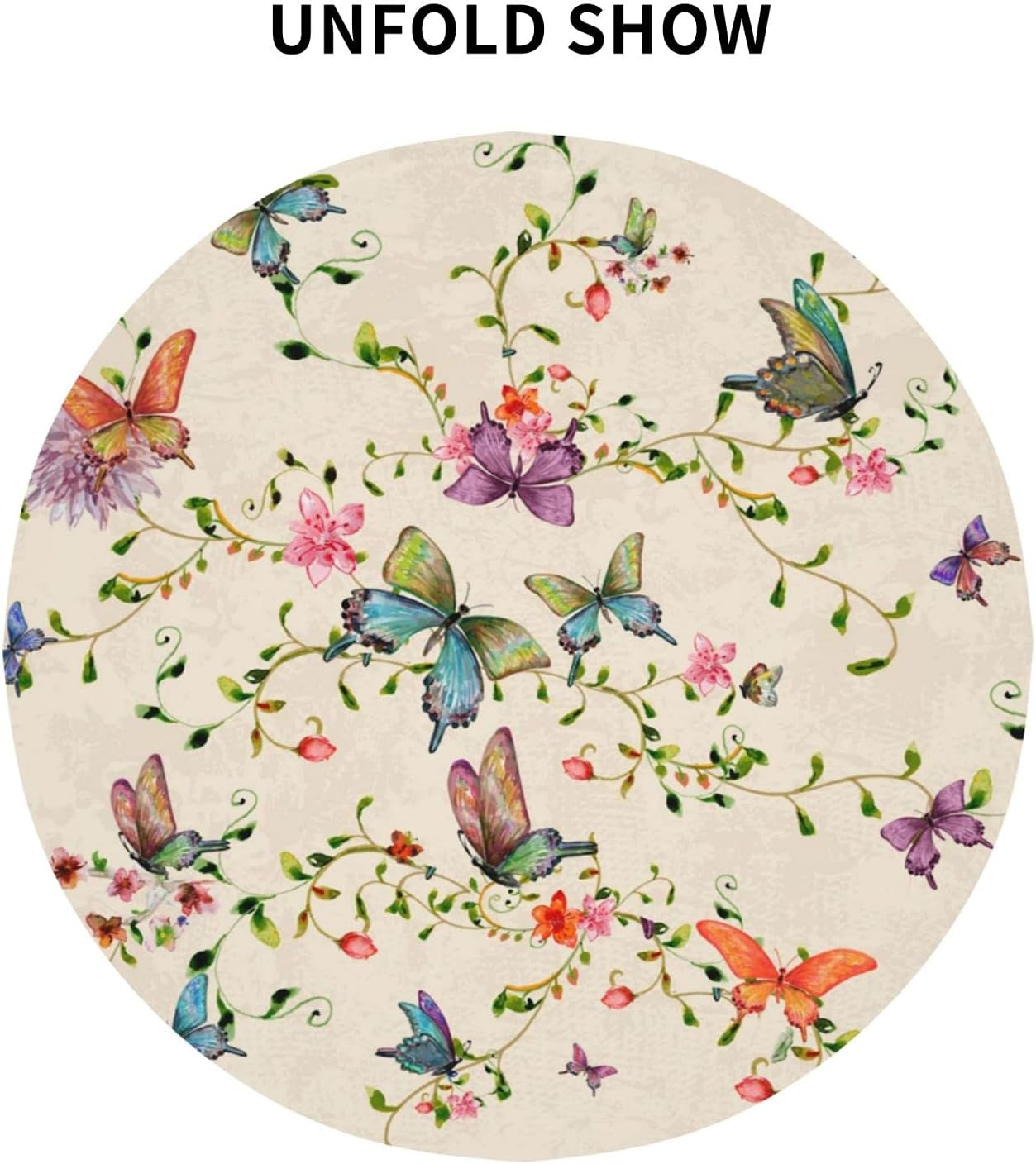 FREEHOTU Vintage Butterflies Round Tablecloth Thicken Desk Cloth Washable Table Cover Table Cloth for Kitchen Daily Dinning Party Tabletop Decor 60 Inch