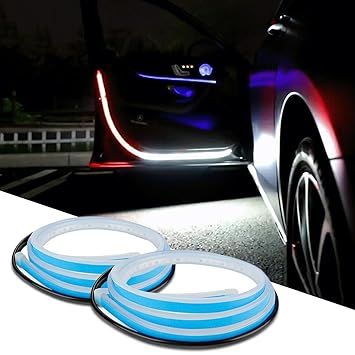 SEMAPHORE 2 Pieces Car Door Opening Warning Lights Strobe Flashing Anti Rear-end Collision Safety Lamps Welcome Flash light (RED & ICE BLUE) Compatible With Marutii Eeco