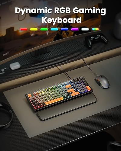 Miniatura 2 de SABLUTE Teclado y mouse para juegos, teclado de membrana silencioso con sensación mecánica retroiluminada RGB, teclados para juegos de PC, perilla