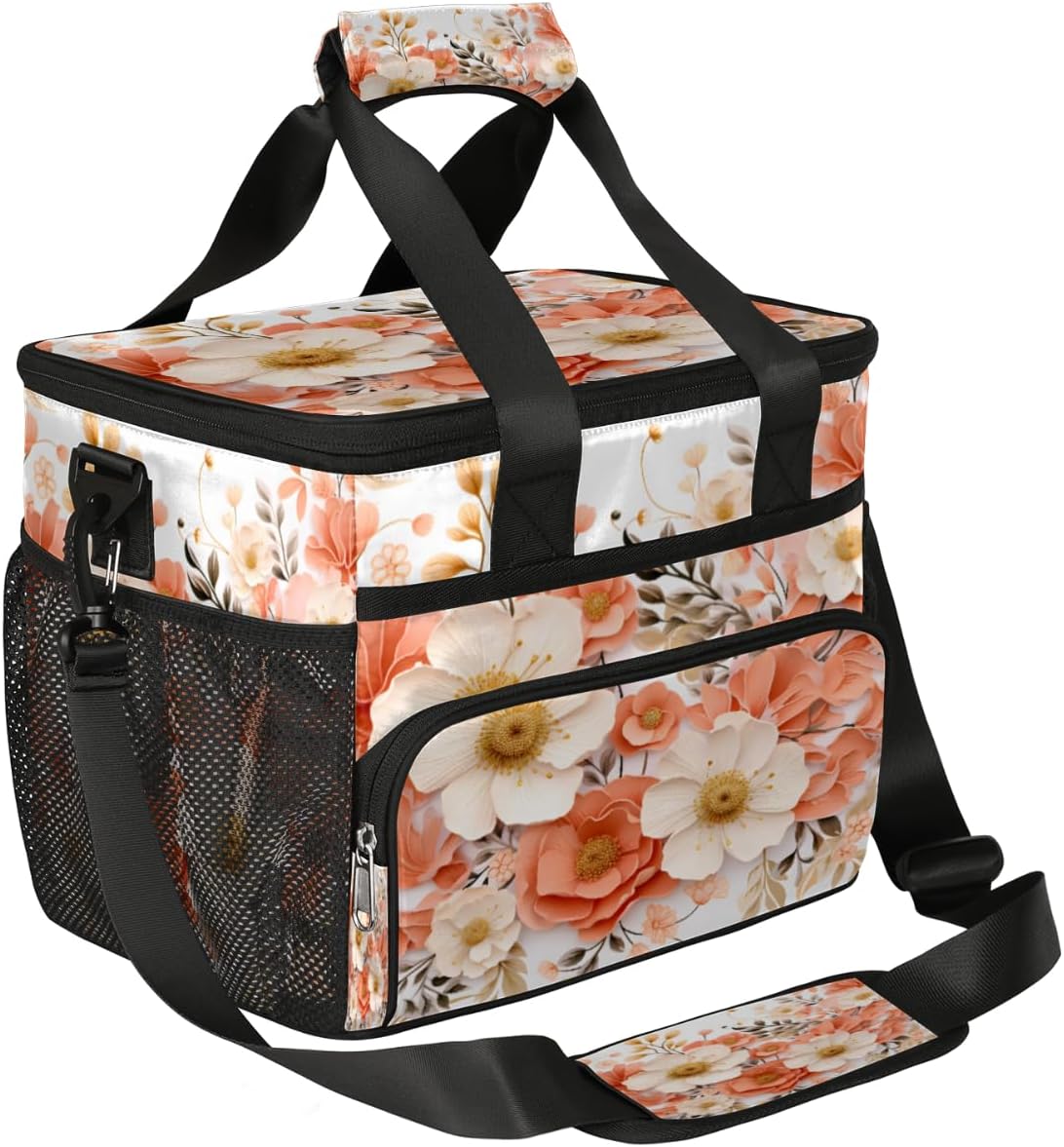 Flowers Insulated Picnic Backpack Lunch Box for Women Men Picnic Basket Tote Lunch Bag Picnic Bag Portable Lunch Bags for Picnic, Beach, Work, Trip,Office, Camp Pinks Floral