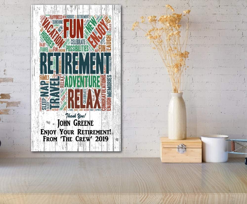 Retirement Gift Plaque PERSONALIZED - Solid Wood - for Men or Women CUSTOM MADE in the USA (Word Cloud 16.5in x 10.5in)