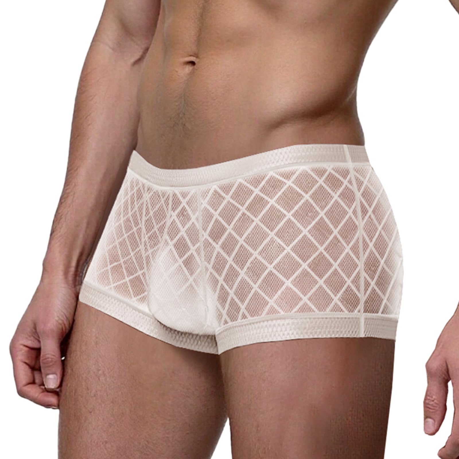 YINYOUYUMens See Through Boxers Sexy Mesh Lace Trunk Underwear Seamless Thin Bulge Pouch Boxer Briefs