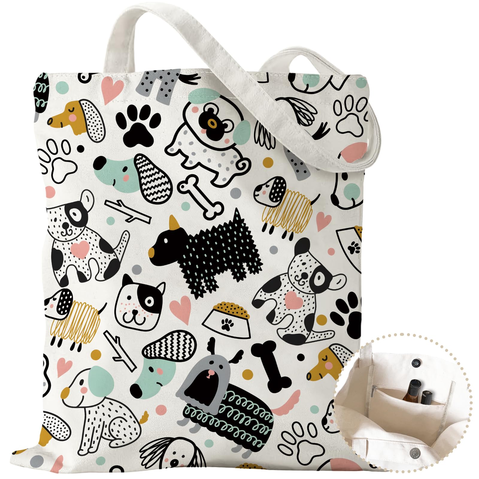 COARVXA Aesthetic Canvas Tote Bag with Zipper Pockets & Snaps for Women,Reusable Shopping Grocery Bags Gifts -Work, Gym