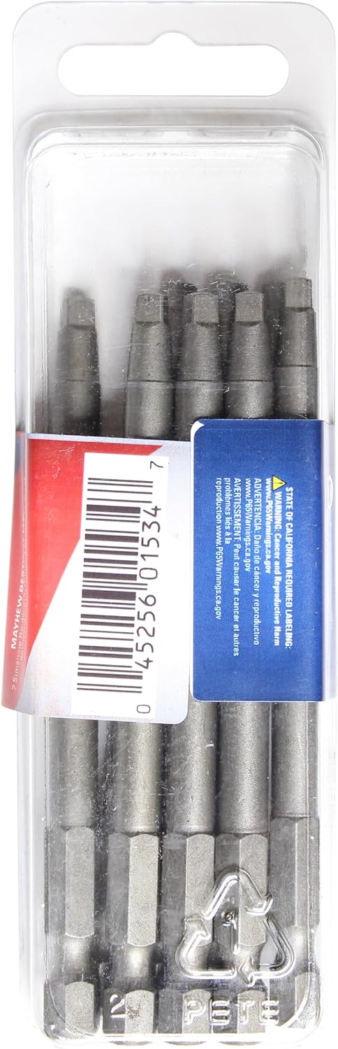 Mayhew Tools 19619-8 Square Recess Full Turn Power Bit, NO. 3 x 3.5", 8-Pack