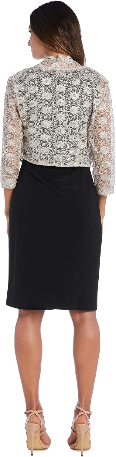 R&M Richards Women's Floral Lace Shrug - Elegant Scalloped Stretch Bolero W/ 3/4 Sleeves