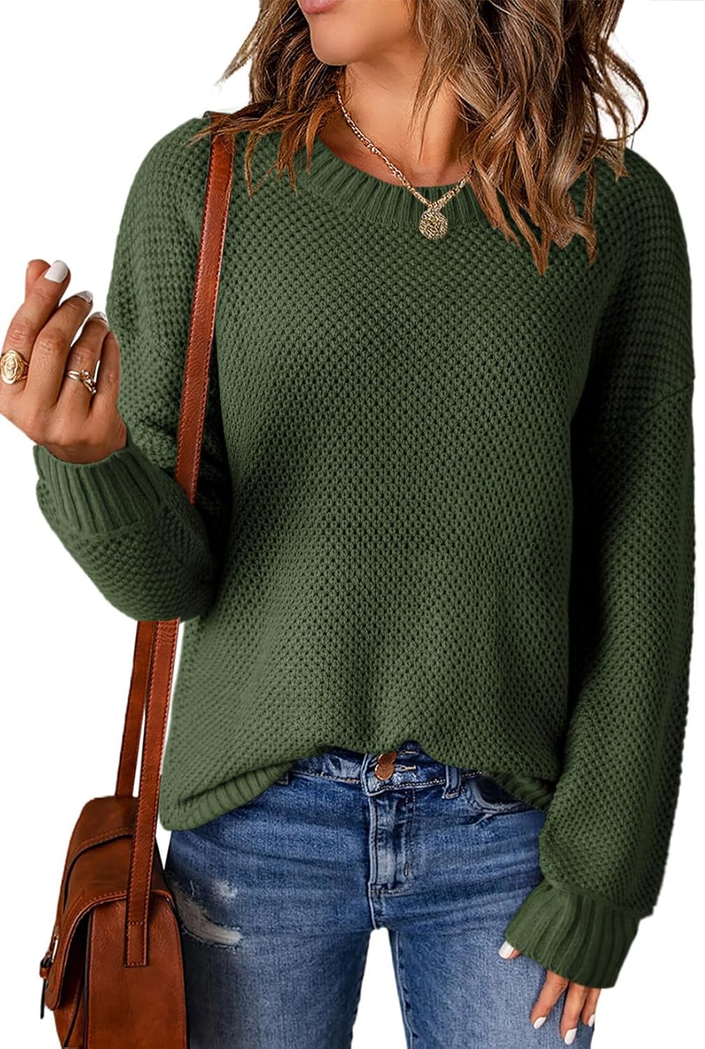 Dokotoo Womens Sweaters Crewneck Ribbed Knit Waffle Pullover Sweaters 2025 Fall Winter Fashion Clothes