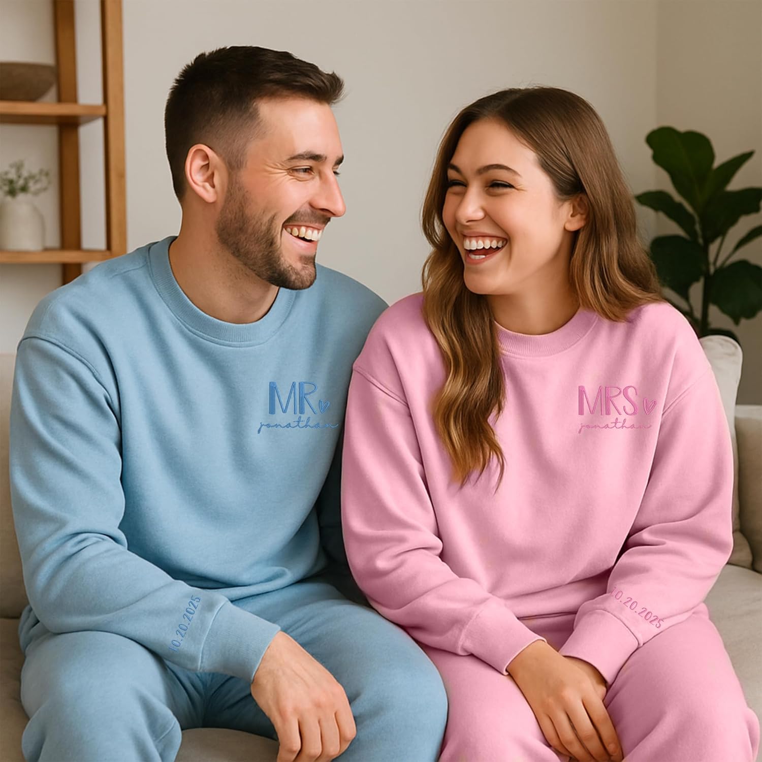 GODMERCH Personalized Mr & Mrs Embroidered Sweatshirt Hoodie Custom Couple Names Anniversary Date Gift for Wife and Husband - Image 6