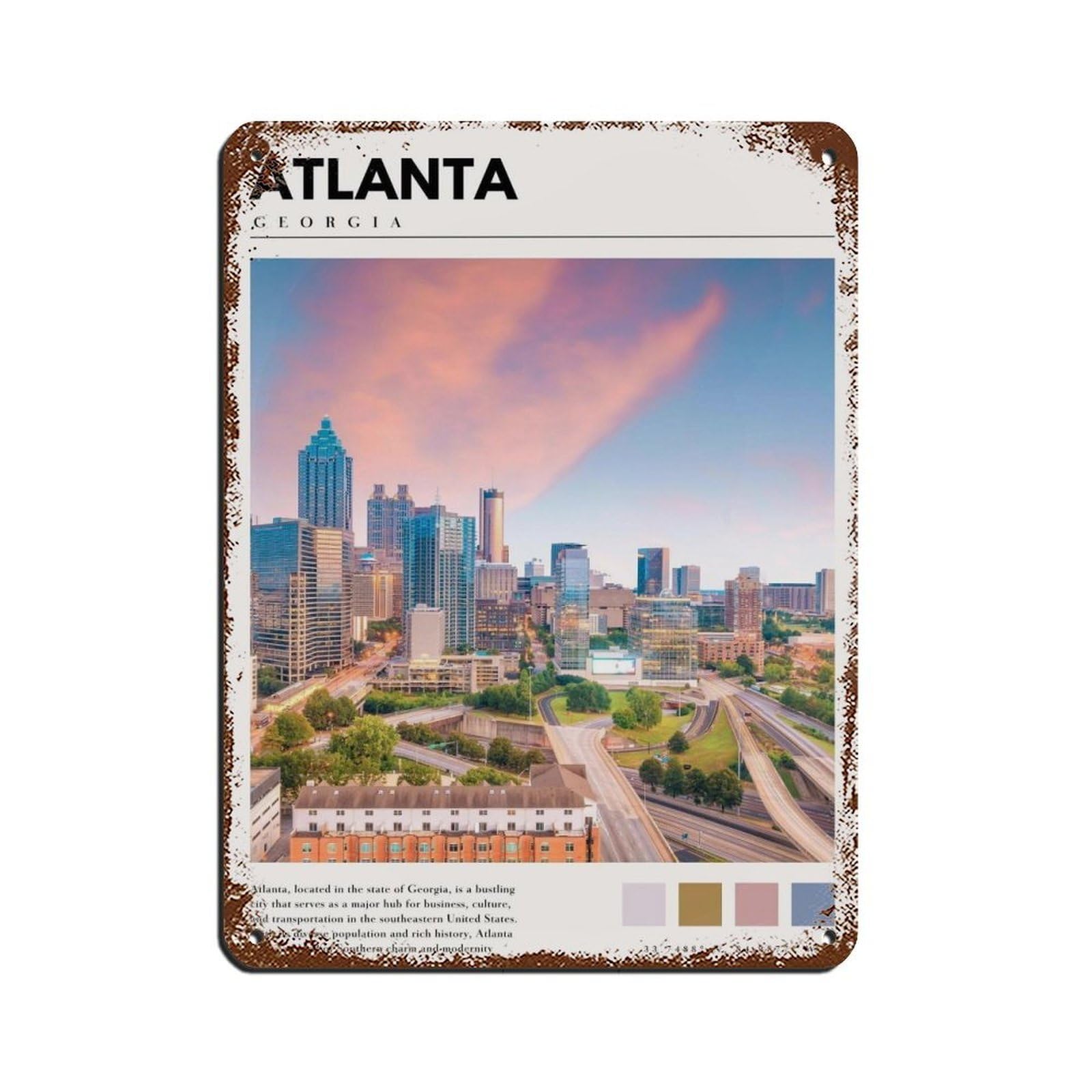 Atlanta Georgia Poster Atlanta Art Retro Poster Metal Tin Sign Chic Art Retro Iron Painting Bar People Cave Cafe Family Garage Poster Wall Decoration 12x16inch(30x40cm)
