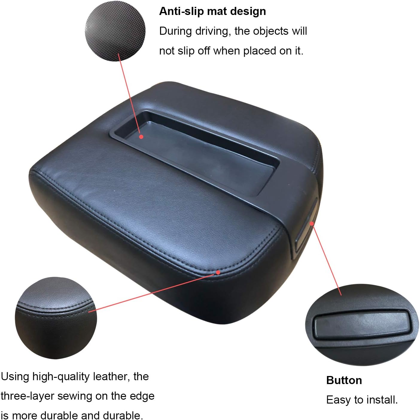 NHILES Center Console lid Arm Rest Cover Replacement for 2007-2013 Chevy Chevrolet Silverado,Tahoe,Suburban,Avalanche,GMC Sierra,Yukon,Yukon XL Armrest Center Console-OE:15217111 15941534