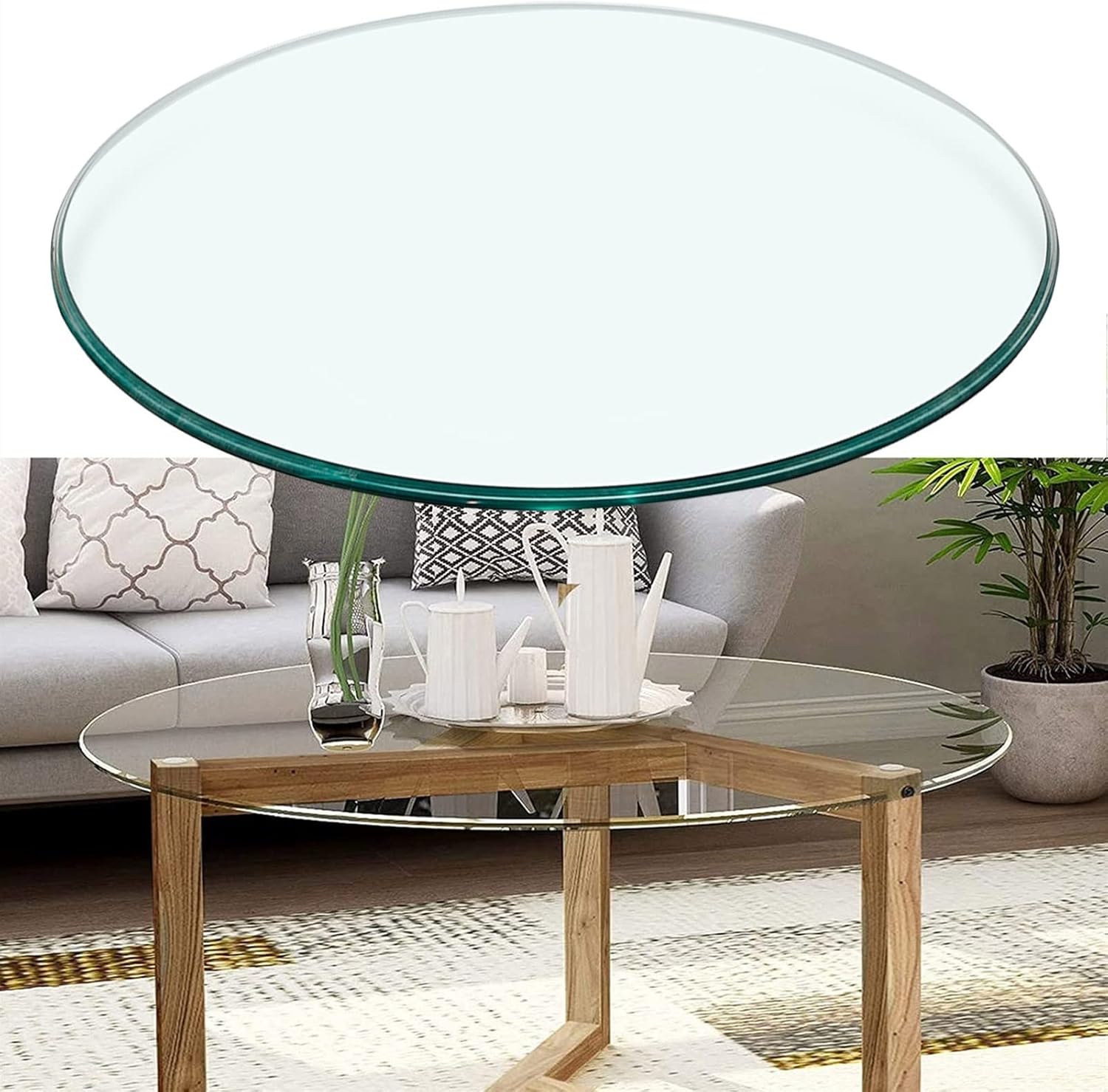 Table Top Tempered Glass - Round Glass Top 18 24 28 30 32 Inch 1/3 Inch Thick Clear Plate Glass, Polished Edge, with Non-Slip Pad, Good Thermal Stability, Strong Load-Bearing Glass Table Top