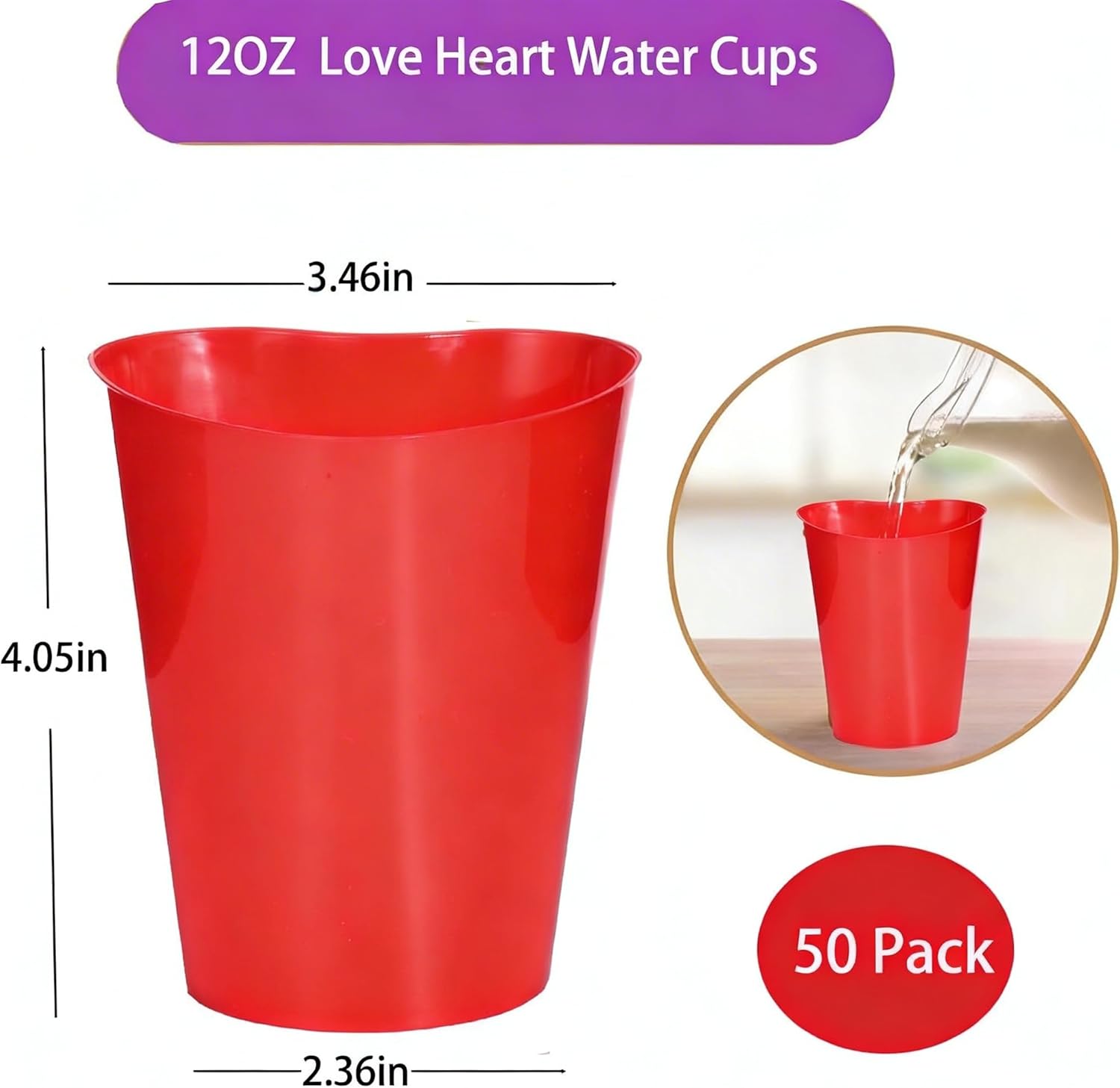 12 oz Plastic Cups 50 Pack, Reusable Party Favor Cups bulk, Clear Plastic Water Cups for Party, Picnic, Travel, Bathroom, Birthday and Everyday (50, Red)