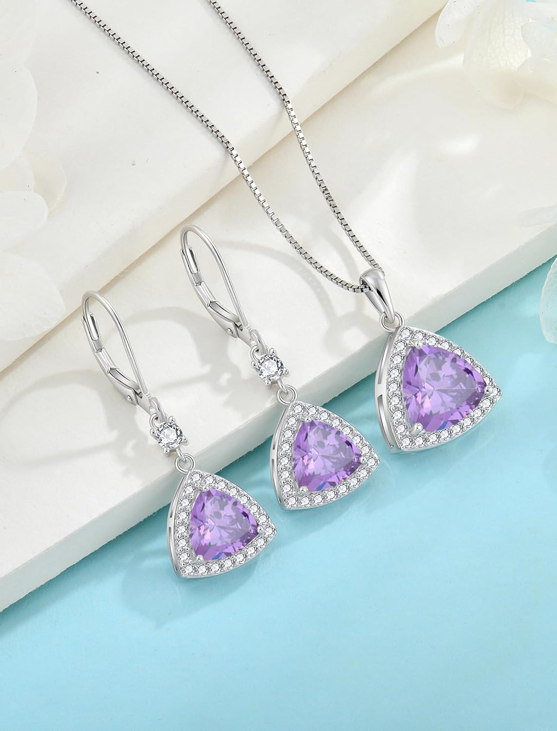 Dangle Drop Earrings for Women 925 Sterling Silver Triangle Halo Leverback Earrings with Birthstone Jewelry for Her - Image 5