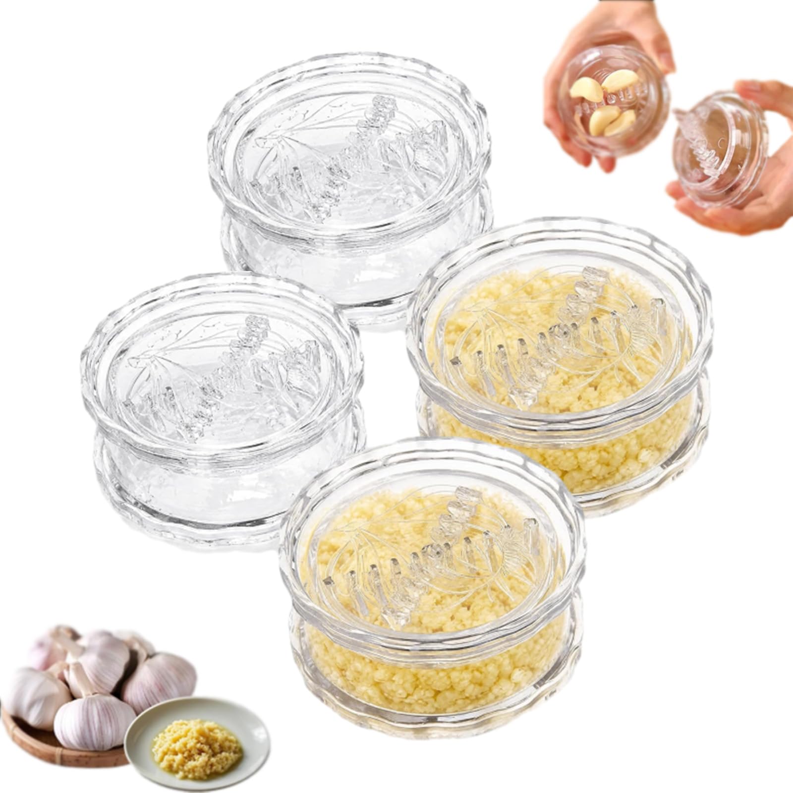 Manual Garlic Twister and Crusher, 2PCS Clear Manual Garlic Twister and Ginger Mincer Tool, Garlic Mincer Twist, Multi-Functional Mincer for Onion, Ginger, Nuts