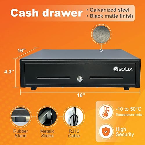 Miniatura 2 de SOLUX Bundle 16" Cash Drawer + USB Wired Barcode Scanner - 2D QR Code Barcode Scanner for POS System, Small Businesses - Barcode Scanner with Stand