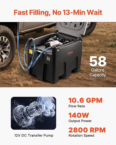 Miniatura 62 de VEVOR Nuevo tanque diésel portátil, capacidad de 58 galones y caudal de 10 GPM, tanque de combustible diésel con bomba de transferencia eléctrica