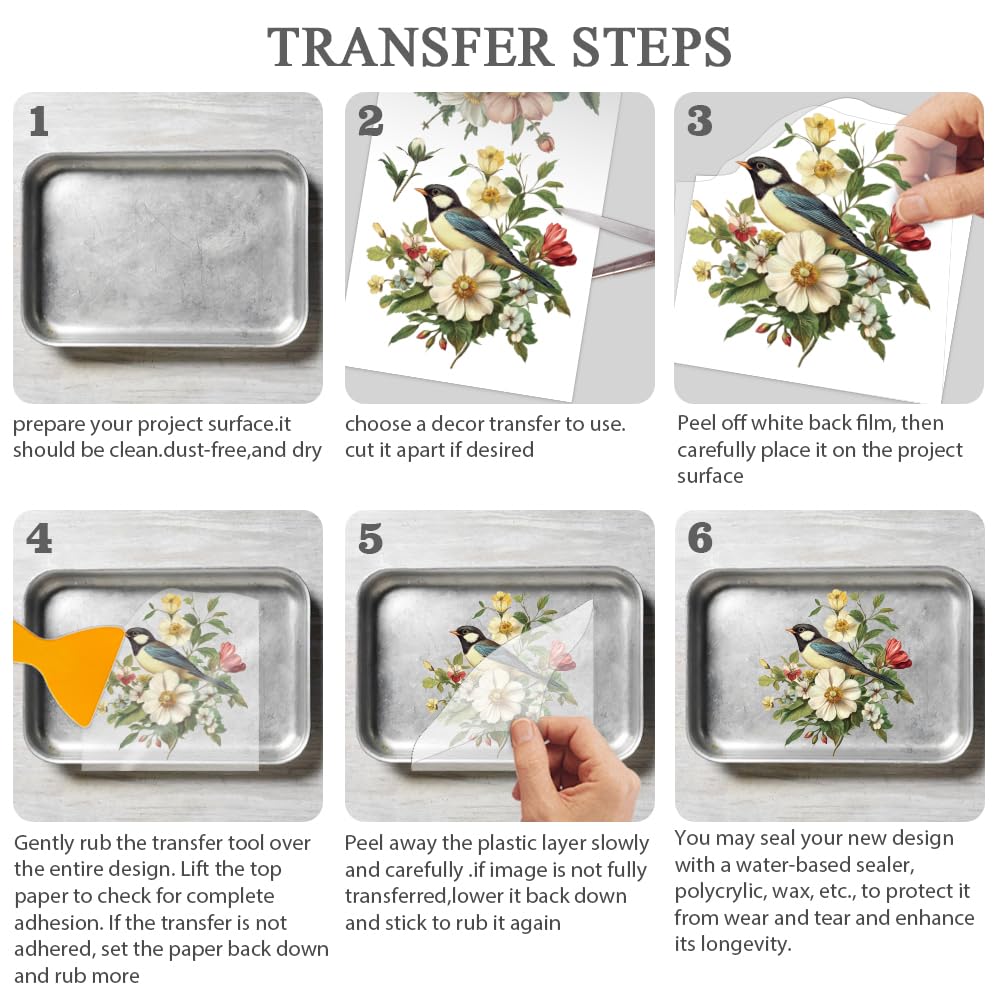 Calcomanías Para Frotar Reutilizables - 3 Hojas De PVC Con Motivos De Ramas Y Pájaros, 30 X 15 Cm