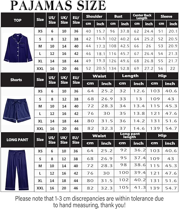 WJing Yi Jia Womens 4Pcs Satin Pajamas Set Silk Pajama Sets Silky Sleepwear Long Pj Set Loungewear Soft Pjs Nightwear XS-XXL