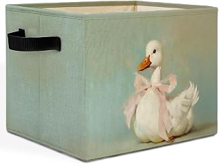 Coquette Pink Bow White Duck Storage Bins Box with Handles, Duck Lover Gifts Laundry Basket Hamper Collapsible Clothes Toys Organizer for Kids Girls Bedroom Bathroom Nursery