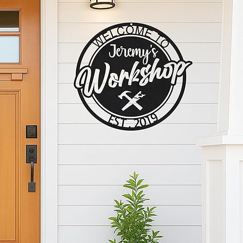 Miniatura 5 de Letrero de garaje personalizado para mecánico, decoración de pared de metal personalizada para hombres que aman las herramientas, motores y