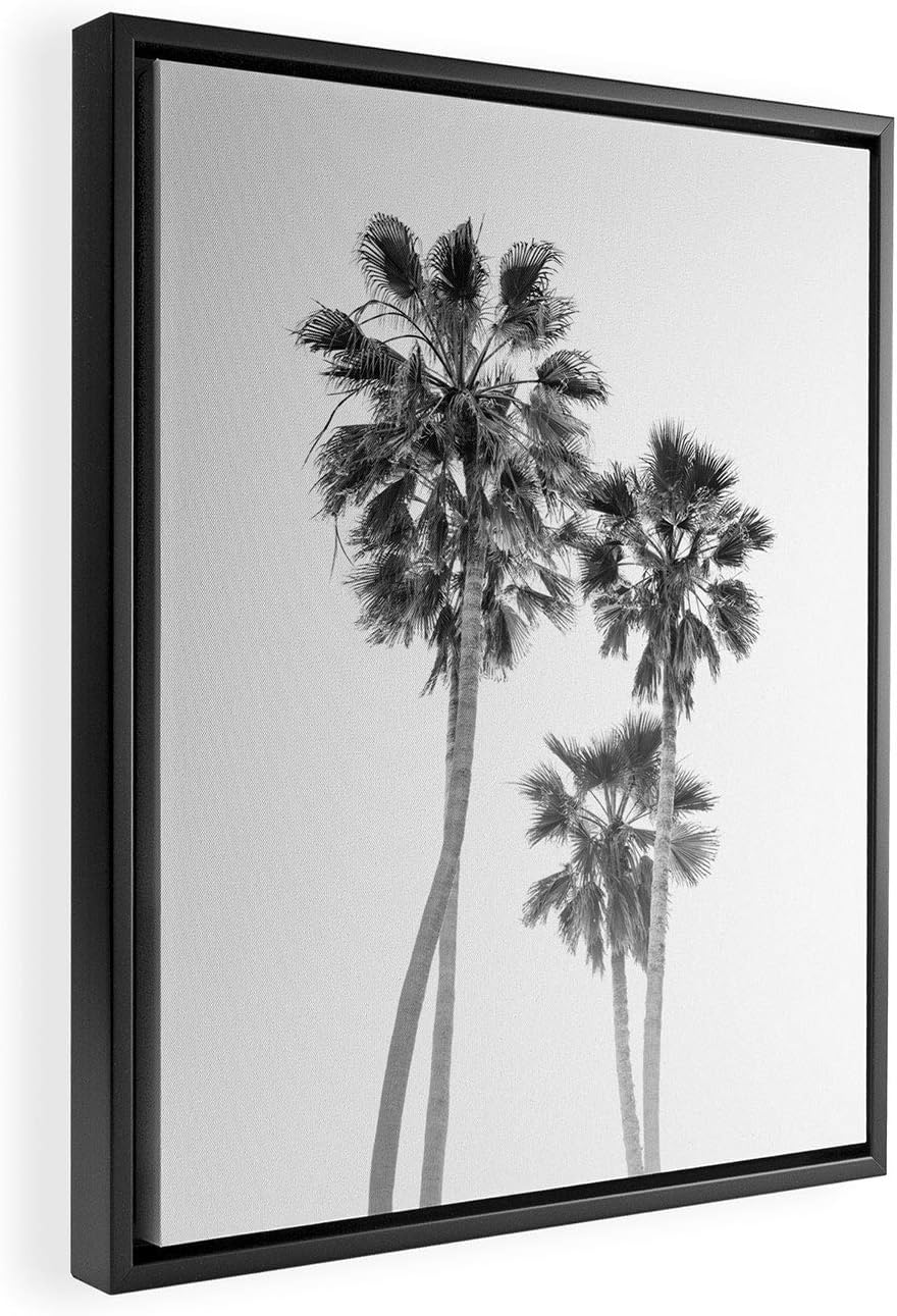 Deny Designs Bethany Young Monochrome California Palms Black Framed Art Canvas, 8" x 10", White