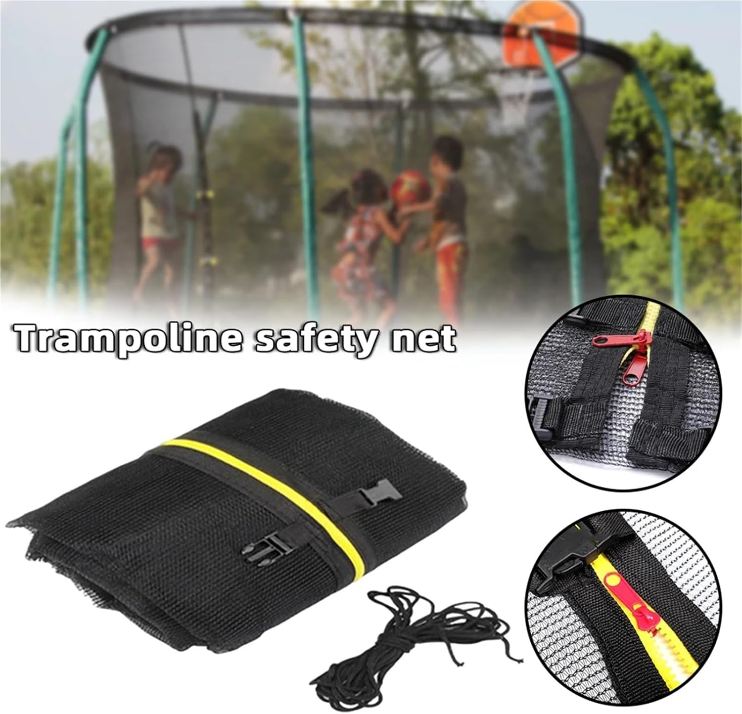 Trampoline Replacement Net Safety Enclosure Net for Round Frames High Elastic Protective Fence for Ptecting Trampolines(8 Pole 12 Feet)