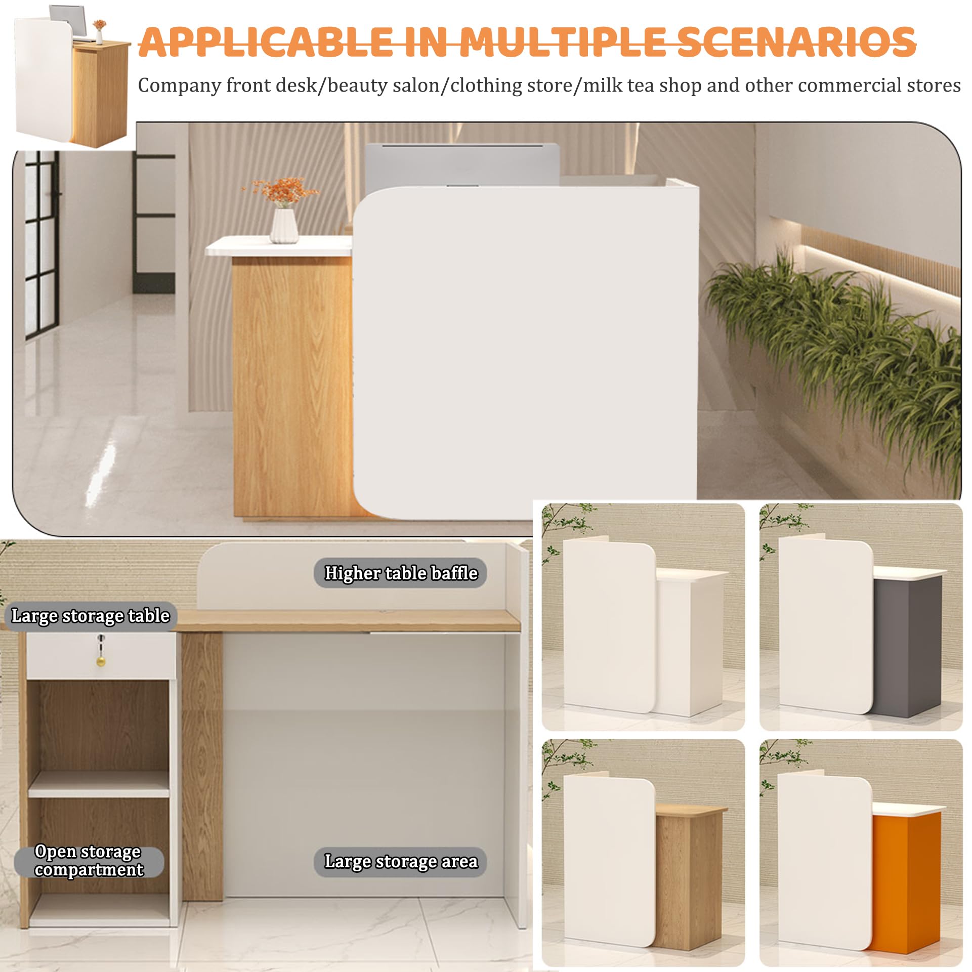 Descrito De Recepción Con Casilleros De Almacenamiento, 60-160cm Mesa De Recepción, Mostrador De Pago Moderno Para Salón, Oficinas, Hotel, Tiendas Minoristas Tablas De Habi Black-turn left 60×45×95CM