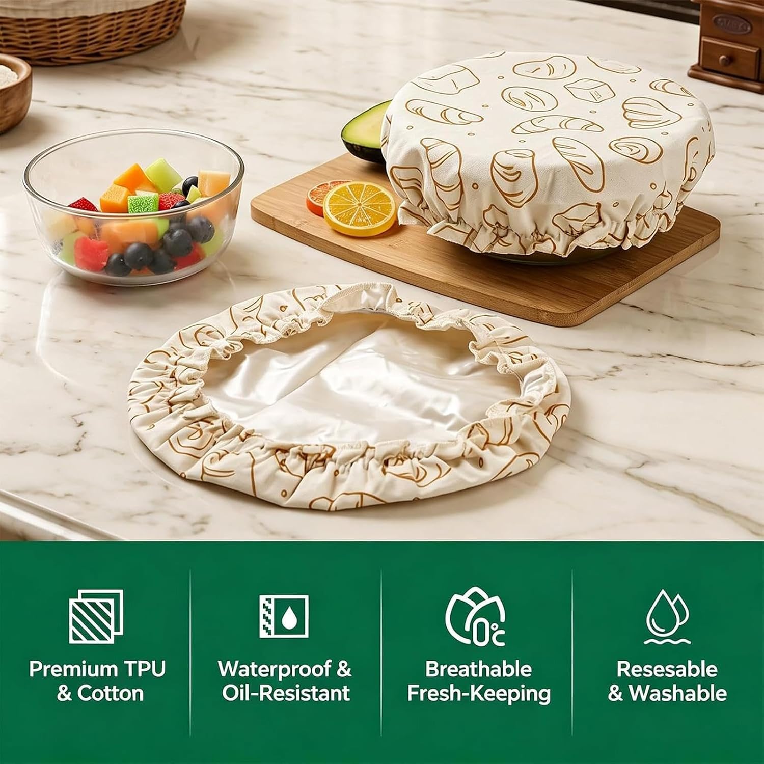 Bowl Covers - 2 Pieces Cotton Bread Proofing Food Rising Protector Baking