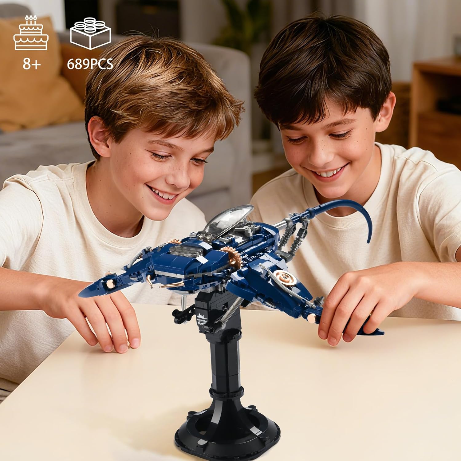 Mechanical Fish Building Set for Audlts, Sea Animal Building Block Toy with Display Stand,Fish Model for Office Decor,Great Gifts for Boys Grils 8+,689PCS - Image 4