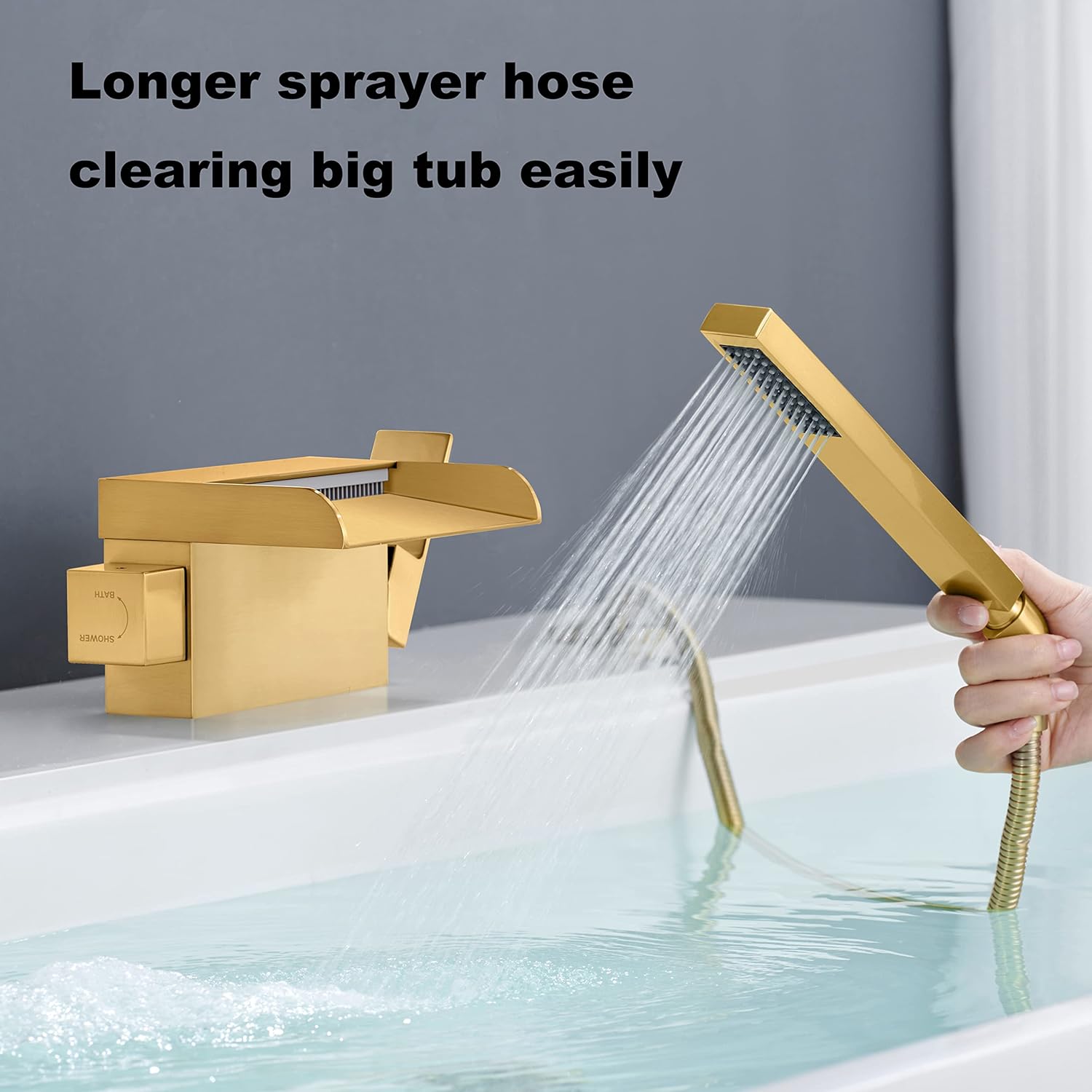 Faucets for Freestanding Tub Bathtub Fillers Brushed Gold Floor Mounted Mount Faucet Filler for Tubs Bathtubs High Flow 11.9GPM with Hand Shower RIGOBAL