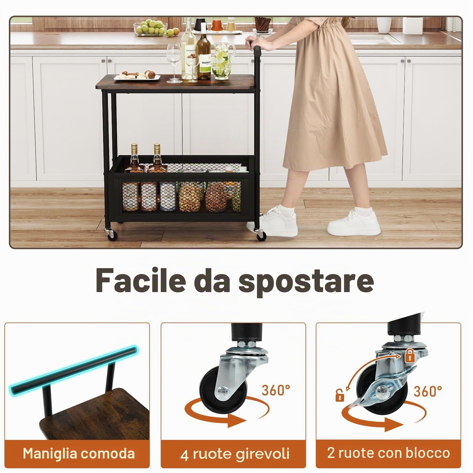 LIFEZEAL Carrello Cucina Salvaspazio con Ruote, Scatola, Manico, Stretto